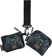 [XYMZR] Mini Zip Around Wristlet keychain Wallet Black Leopard Portrait for Women Personalized Pattern Detachable Dual Pouch Wristlet Portable Wallet Phone Coin Purse, Multi-colored, One Size