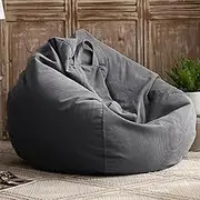 Bean Bag Chair Cotton Corduroy Bean Bag Chair Cover No Filler For Kids Adults Washable Ultra Soft Pouf Ottoman Beanbag Chair Lazy Armchair Couch Floor Seating Living Room Furniture(Dark grey,D90cm-emt