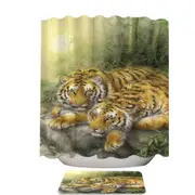 Wild Animals Art Tigers Forest Morning Shower Curtain