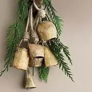 Set of 6pc Harmony Cow Bells, Handmade Vintage Rustic Brass Christmas Wall Hanging Cowbell Lucky Charm Bells On Rope