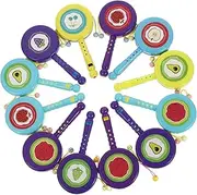 Hohopeti 12Pcs Cartoon Drums for Boy Girl Early Educational Musical Instruments Lightweight and Practical Rattle Drums Stimulate Rhythmic Interest Present for Boy Girl