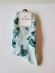 Crew Socks Vera Bradley Womens Floral Blue Cloud Vine Ice Snow Sz 9-11 NEW Tag