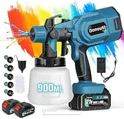 Bonoutil Cordless Paint Sprayer with 2 Batteries 21V 4.0Ah 900ml Cordless Spray Paint Gun 3 Spray Modes 5 Nozzles Adjustable Flow Length for Home Interior Furniture Wall Door Latex 5000B (Blue)
