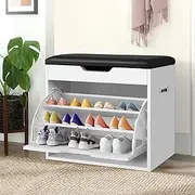 ALFORDSON Shoe Cabinet Bench Shoes Storage Rack Adjustable Compact Cabinets Organiser Drawer Shelf with Flip-up Top & Door, Wooden Home Furniture for Living Room, Entryway, Hallway (White)