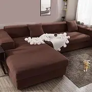 [jia cool] Stretch Sectional Couch Covers Soft L Shaped Sofa Slipcovers with Elastic Bottom , Chaise Lounge Set for Living Room 3 Seat+4 Seat Sofa2 Pieces（Chaise,Deep Coffee