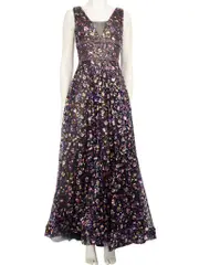 Sequin Embellished V Neck Gown