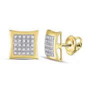 10K Yellow Gold Mens Round Diamond Square Kite Cluster Earrings 1/8 Cttw