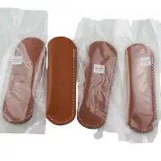 Brown Leather Folding Pocket Knife Slip Pouch Case Holder Set of 4