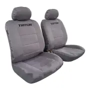 Canvas Seat Covers For Mitsubishi Triton Dual Cab MQ MR ML MN Black Grey Front