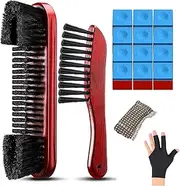 Billiards Pool Table and Rail Brush Set 9 Inch 100% Soild Wooden Rail Brush Set for Cleaning Billiards Table Including 12 Pcs Pool Cue Chalk Cubes and Cue Shaft Cloth Slicker Cleaner 1 Gloves (16)