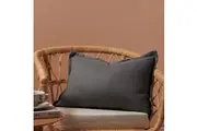 Natural Home ARDENNE Washed French Linen Rectangular Cushion with Oxford Edge Basalt Grey 40x60cm