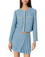 Maje Short Sequin Embellished Tweed Jacket