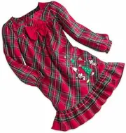 Minnie and Mickey Christmas Tree Holiday Red Plaid Nightgown, Size 7/8