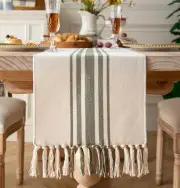 Boho Table Runner for Modern Farmhouse Decor, Dining 13x90Inch Green Beige