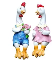 Chicken Statue Outdoor Couple,Resin Sitting Chicken Sculpture | Realistic Sitting Couple Chicken Sculpture, Decorative Tabletop Craft Ornament for Holiday Wedding