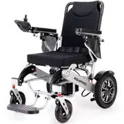 EQUIPMED Power Electric Wheelchair, Airline Approved Wheel Chair, Lightweight, Folding, Long Range, Lithium Batteries, Black & Silver