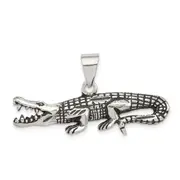 Sterling Silver Antiqued & Textured Crocodile Pendant
