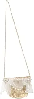 [Holibanna] Princess Straw Purse for Woven Tote Bag Cute Mesh Beaded Shoulder Bag for Beach School and Everyday Use Lightweight Stylish Design for Outdoor Activities