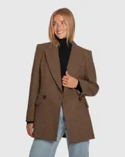 [Belle & Bloom] Big Brother Talk Wool Blend Blazer - Brown