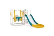 Costway 7-in-1 L-shaped Swing & Slide Set Freestanding Slide Playset w/Telescope Yellow