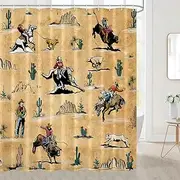 JAWO Western Shower Curtain, Farmhouse Country American West Western Shower Curatain, Wild West Cowboy Horse Bathroom Accessories Set with Hooks, 54X72inch, Yellow