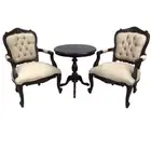 Solid Mahogany Wood Table Set with 2 x French Sofa Chairs Antique Design