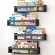 Set of 4 Black Floating Shelves for Wall, 23.1 Inches, Kids Bookshelf for Bedroo