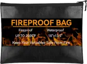 Fireproof Document Bag 10"x13.5" 2000℉ Waterproof Money Safe w/ Zipper Black