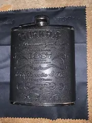 2- GURKHA SILVER HIP FLASK COVERED BLACK EMBOSSED LEATHER SLEEVE 5” TALL