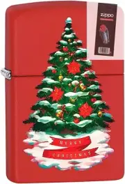 Zippo 61515 Merry Christmas Tree Red Matte Lighter + FLINT PACK
