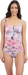 [Profile by Gottex] Womens Paisley Print Round Neck U Wire Shirring Tankini with Soft Cups and Adjustable Straps Swim Essential