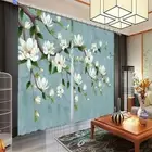 White Lotus Flowers 3D Blockout Photo Print Curtain Fabric Curtains Window