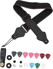 AKOOSY 1Set Cotton Guitar Strap with Picks Durable and Portable Design for Electric Guitar Includes Belt Buckle Locking Ends for Musicians