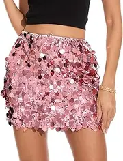 [ZPLxi] Women's Classic Glitter Skirt Sparkly Sequin Stretchy Bodycon Mini Skirts Side Zipper Double Layer Shiny Skirt