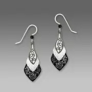 Adajio Earrings - Black and White 3 Part Vine Pattern Necktie Handmade in USA