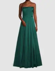$595 Aidan Mattox Womens Green Strapless Satin Pleated Ball Gown Dress Size 4
