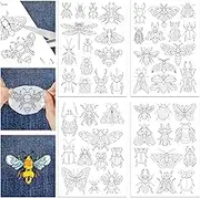 GLOBLELAND 4 Sheets 50Pcs Insect Patterns Stick and Stitch Water Soluble Stabilizer for Embroidery Adhesive Hand Sewing Stabilizers Non-Woven Fabrics Aid Drawing Sketch 11.7x8.3inch