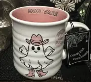 Cobwebs And Cauldrons BOO YAH Halloween Pink Cowgirl Ghost Mug NEW