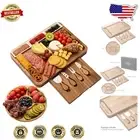 15.4" Large Acacia Wood Cheese Board Set with Non-Slip Feet - For Meats & Wines