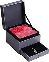 Preserved Real Rose with I Love You Necklace Gift Set - Romantic Eternal Red Roses for Her with Necklace - Best Birthday Gift Idea for Girlfriend, Wife, Mom, Women, Valentine, Anniversary
