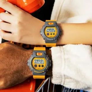 【CASIO 卡西歐】G-SHOCK 復古質感90年代原始色彩電子錶-灰黃(DW-6900Y-9 對錶 情侶錶)