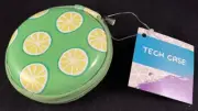 Tech Case - Earbuds Case - Hard Sides - Zipper - Cord Storage - Green Limes*
