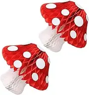 Unique Mushroom Honeycomb Decorations 2 Pack Tissue Paper Pom Poms for Boys and Girls Birthday Wedding Baby Shower 30cm