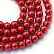 50 Red Pearl Glass Beads Round 8mm BULK Spacers Supplies Christmas Jewelry