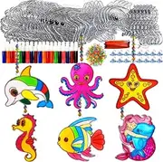 Ayhuhra 30 Sets Ocean Animals Suncatcher Crafts Under The Sea Sun Catchers Kits DIY Summer Window Paint Art for Sea Theme Party Home Decor