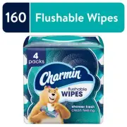 Charmin Flushable Wipes, 4 Flip-Top Packs, 40 Cleansing Wipes per Pack, 160 Tota