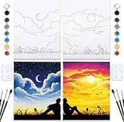 Nuberlic 2 Pack 12x16 Pre Drawn Canvas for Painting for Adults Sip and Paint Kit for Adult's Couple's Date Night Party Supplies Favors Valentine's Day Gift Sunset and Starry Night