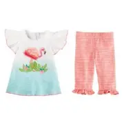 Mud Pie Flamingo Fringe Tunic & Capri Set 6-9M 9-12M