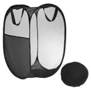 Mesh Laundry Hamper Basket with Side Pocket [1PCS] - Mesh Hamper - [Black]
