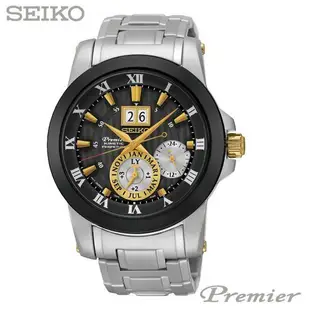 SEIKO SNP129J1《Premier人動電能自動追時萬年曆款 特別版》41mm/黑x金【第一鐘錶】 SK007